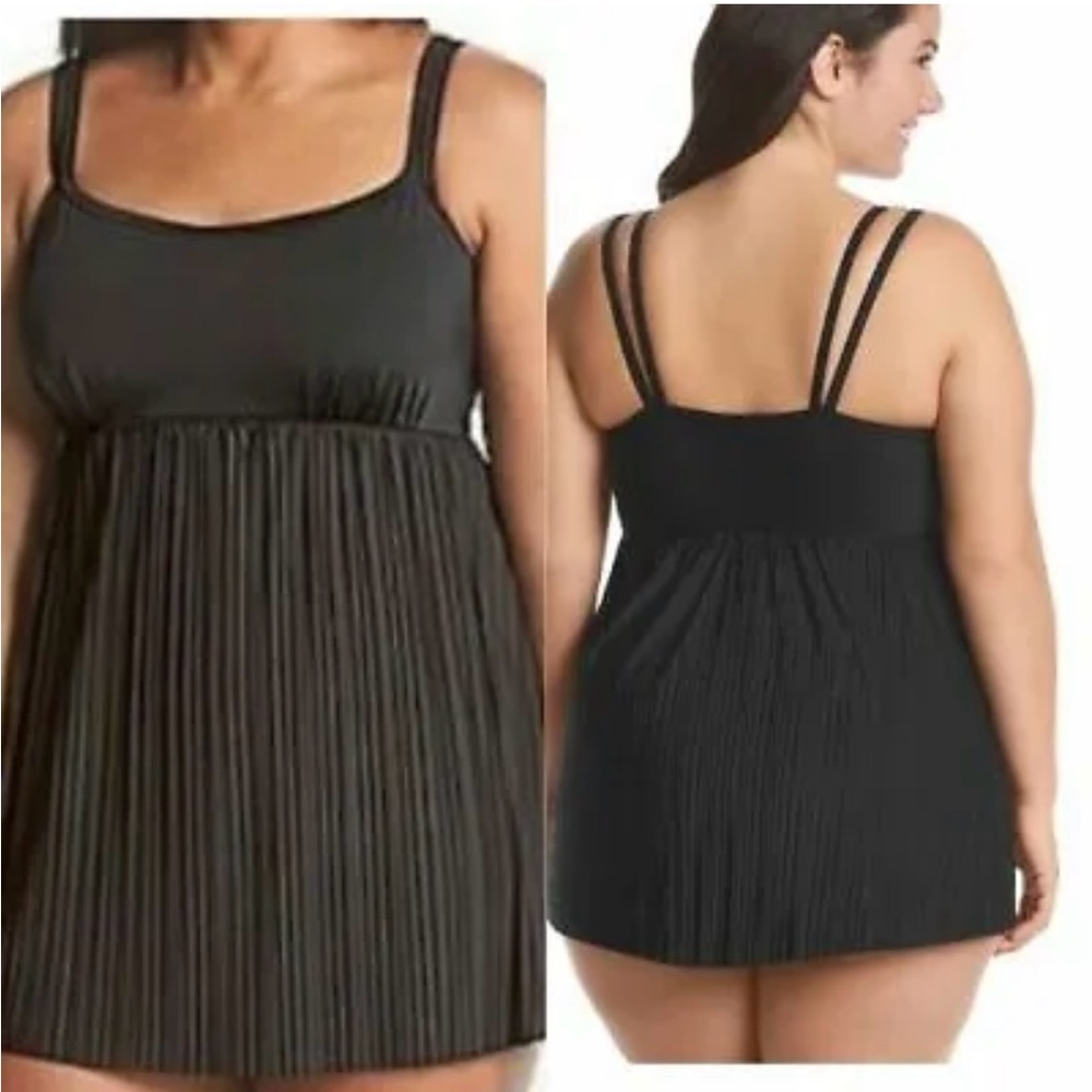 Studio Works black pleated swim dress, size 16